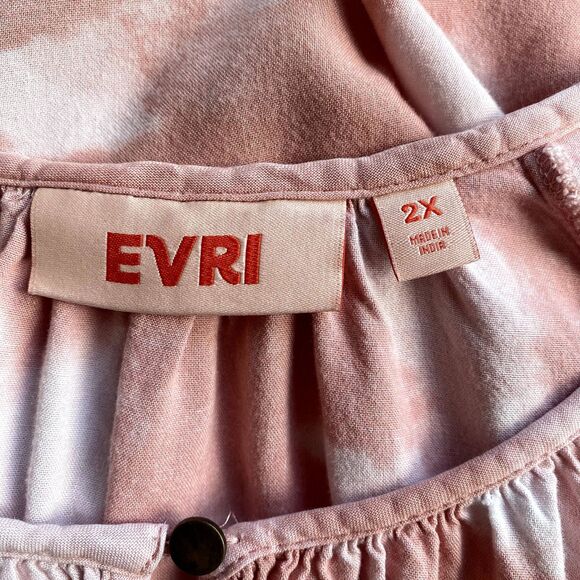 Evri Tie Dye Peasant Blouse Pink Spring Bohemian Long Sleeve Plus Size 2X - Picture 3 of 4
